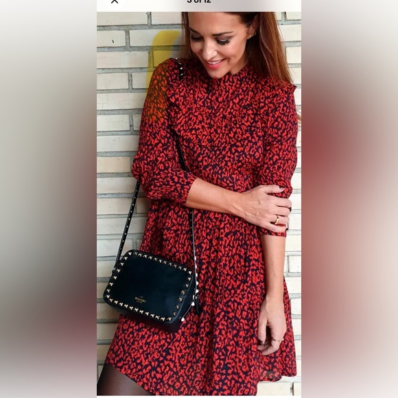 ZARA WOMAN
PREMIUM DENIM COLLECTION ANIMAL PRT RUFFLED RED & BLK MINI DRESS, M - Picture 5 of 10